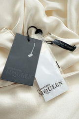 Minimalist 2011 Alexander McQueen Bias Cut Liquid Silk Satin Ivory Dress w Amazing Sleeves