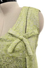 Fall 1966 Chanel Haute Couture by Coco Chanel Pale Green Metallic Lame Dress & Jacket Set