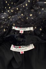 Rare Fall 1978 Yves Saint Laurent Runway Metallic Gold & Black Ruffle Top & Wrap Skirt Set