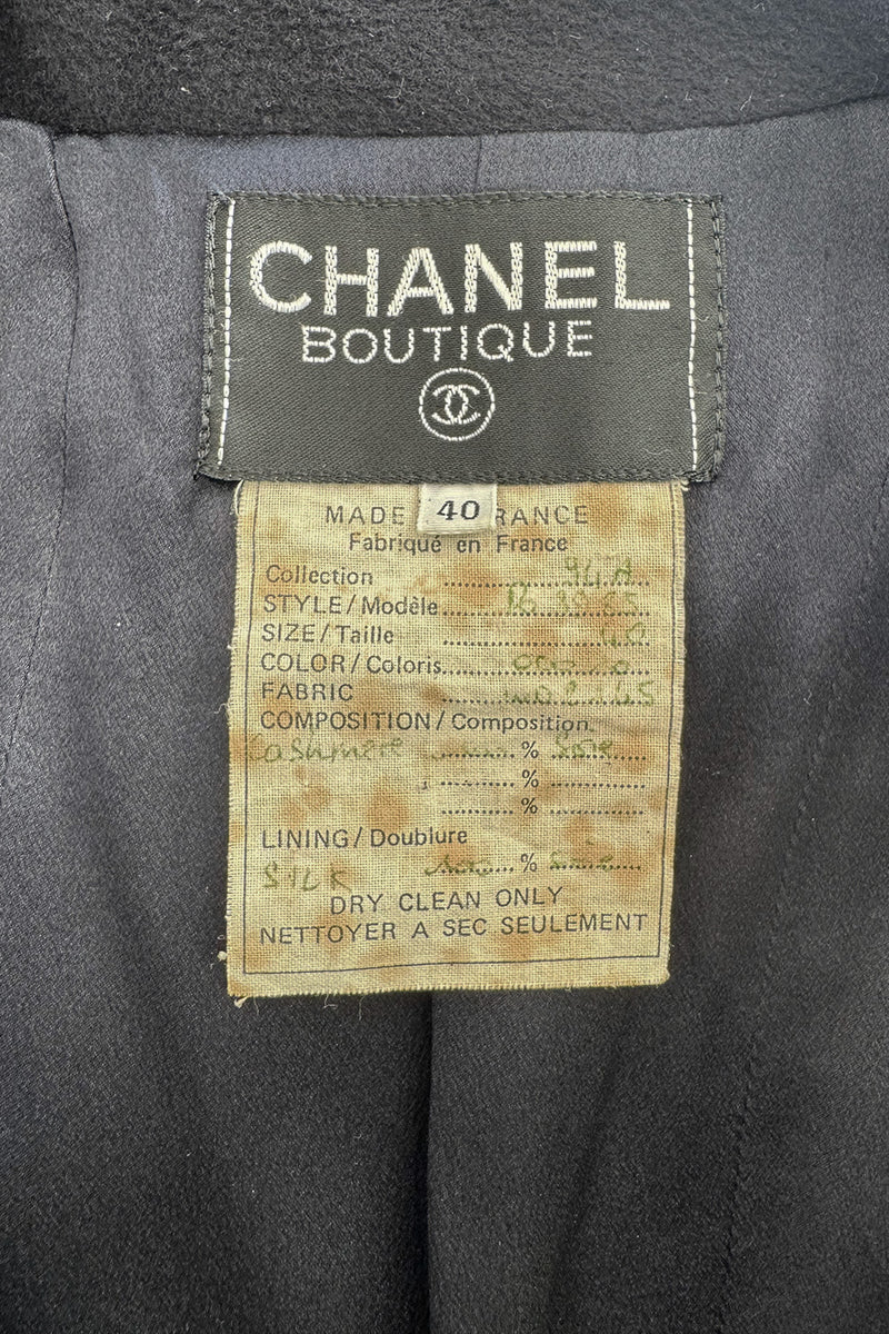 Amazing Fall 1994 Chanel by Karl Lagerfeld Runway Look 20 Deep Blue Black Cashmere Flare Jacket