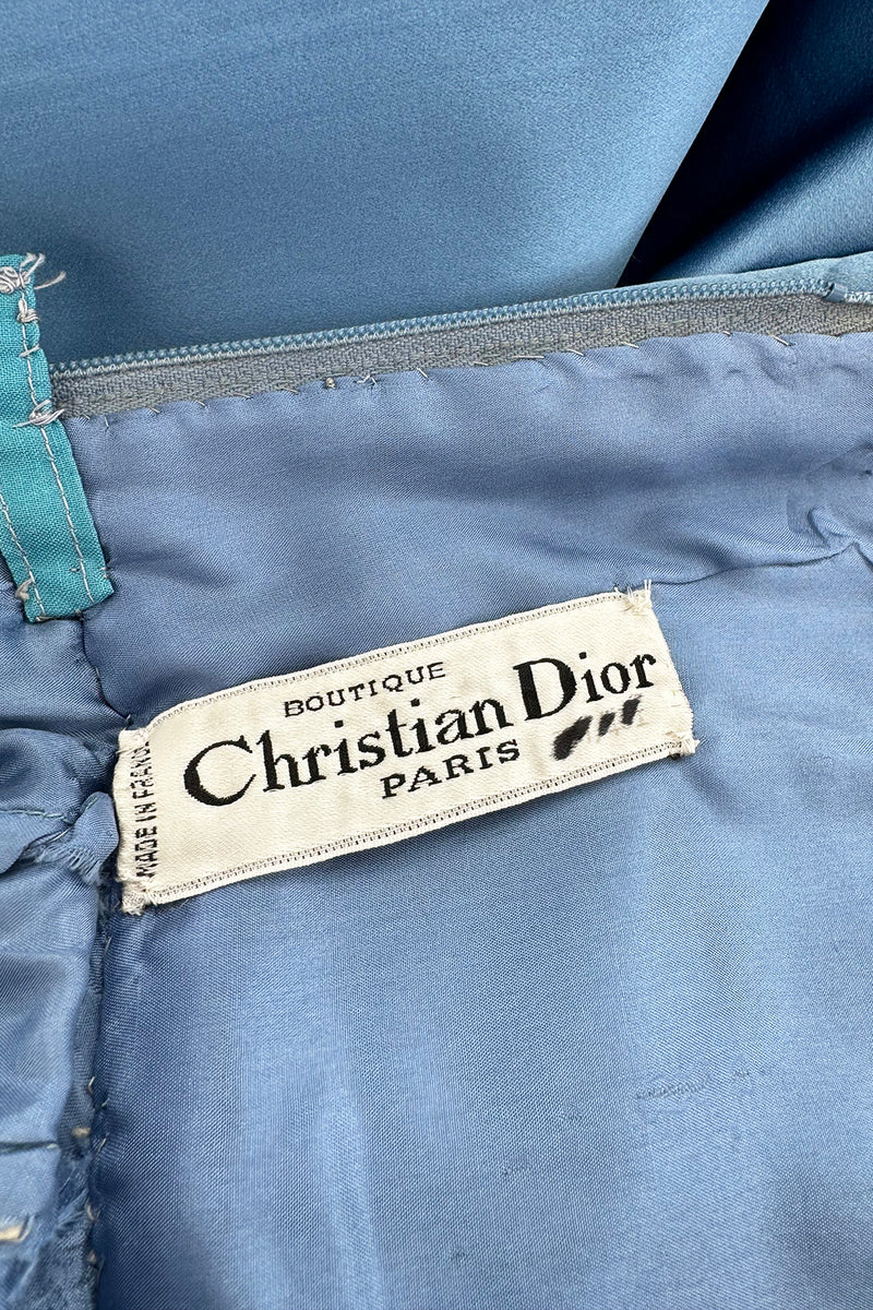 Outstanding 1960s Christian Dior by Marc Bohan Demi-Couture Sky Blue Silk Bombshell Dress