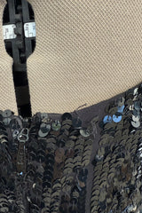 Fantastic 1980s Bob Mackie Strapless Glossy Black Sequin Stretch Dress w Back Kick Skirt