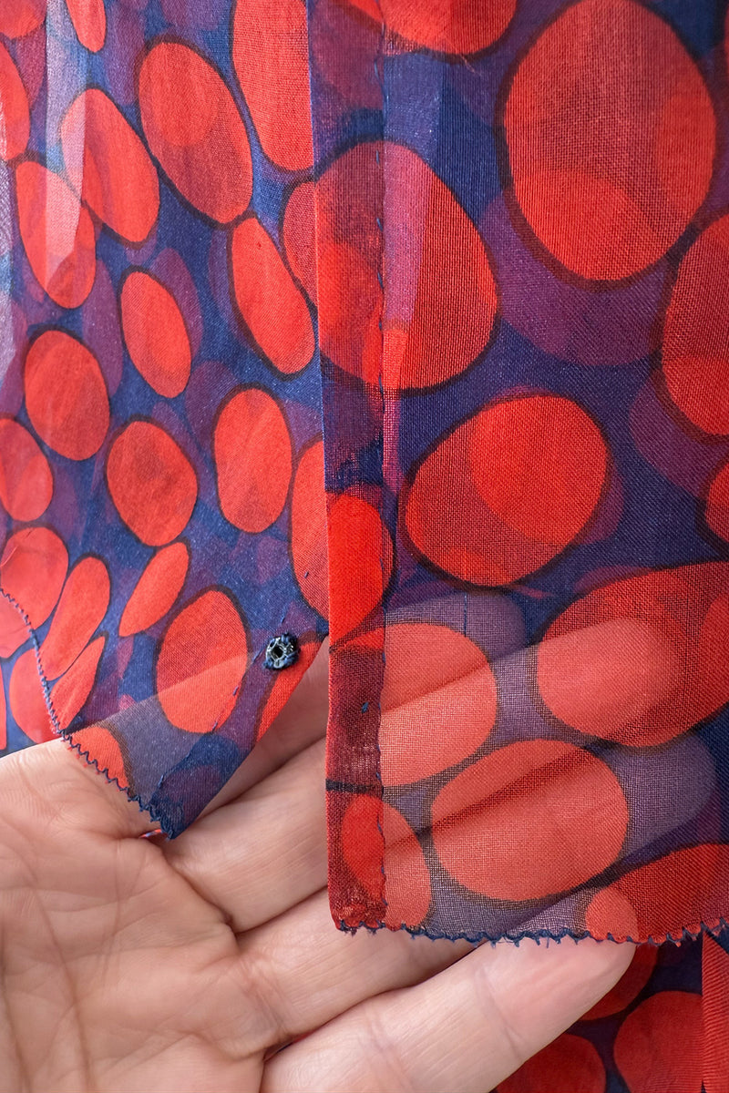 Gorgeous 1970s Givenchy Blue & Red Dot Tiered Silk Organza Ruffle Dress