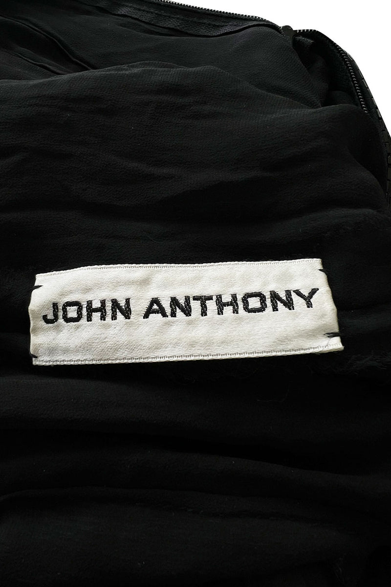 Incredible 1970s John Anthony Glossy Black Completely Hand Beaded Runway Sample Dress
