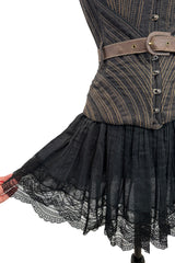 Exceptional Fall 2002 Alexander McQueen Runway Look 44 Corset Mini Dress w Leather Details