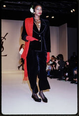 Iconic 1970s Yves Saint Laurent Midnight Blue Velvet Jacket w Ribbon Trimmed Edges