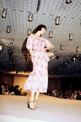Gorgeous Spring 1976 Yves Saint Laurent Runway Pink Floral Silk Jersey Off Shoulder Dress