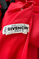 1979 Givenchy Red Organza Caped Dress