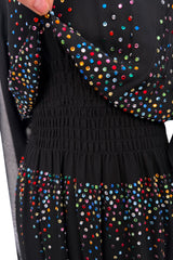 Spectacular 1970s Givenchy by Hubert de Givenchy Black Chiffon Dress w Colored Rhinestones
