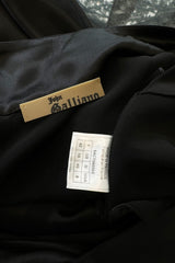 Iconic Fall 2005 John Galliano Black Silk Bias Cut Dress w Plunge Front & Lace Trimmed Cap Sleeves