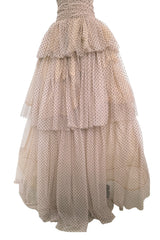 Prettiest Fall 2024 Atelier Prabal Gurung Look 7 Black Dotted Pale Nude Pinkish Net Strapless Dress w Full Skirts