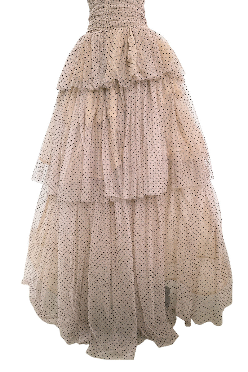 Prettiest Fall 2024 Atelier Prabal Gurung Look 7 Black Dotted Pale Nude Pinkish Net Strapless Dress w Full Skirts
