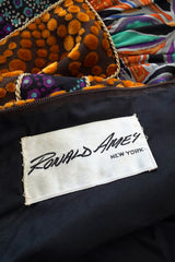 Spectacular 1970s Ronald Amey Demi-Couture Printed Silk, Silk Chiffon & Cut Velvet Dress