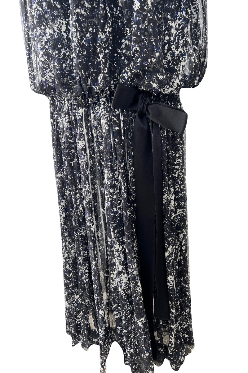 Gorgeous Spring 2012 Chanel by Karl Lagerfeld Hand Crochet Knit & Silk Chiffon Blue Dress w Scarf