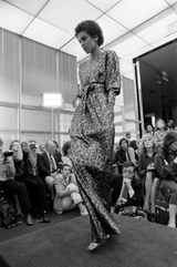 Fall 1979 Halston Runway Olive Brown & Deep Metallic Gold Leopard Print Bias Cut Dress w Belt