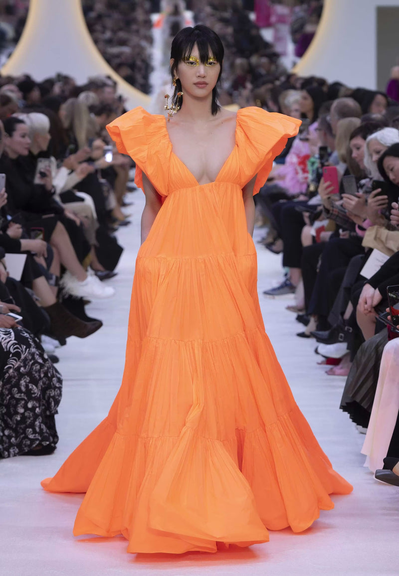 Spectacular Spring 2020 Valentino by Pierpaolo Piccioli Neon Orange Tent Dress w Outstanding Capped Sleeves