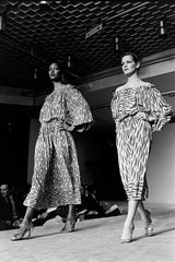 Spring 1977 Christian Dior by Marc Bohan Runway Striped Silk Chiffon Elastic Shoulder Caftan Dress