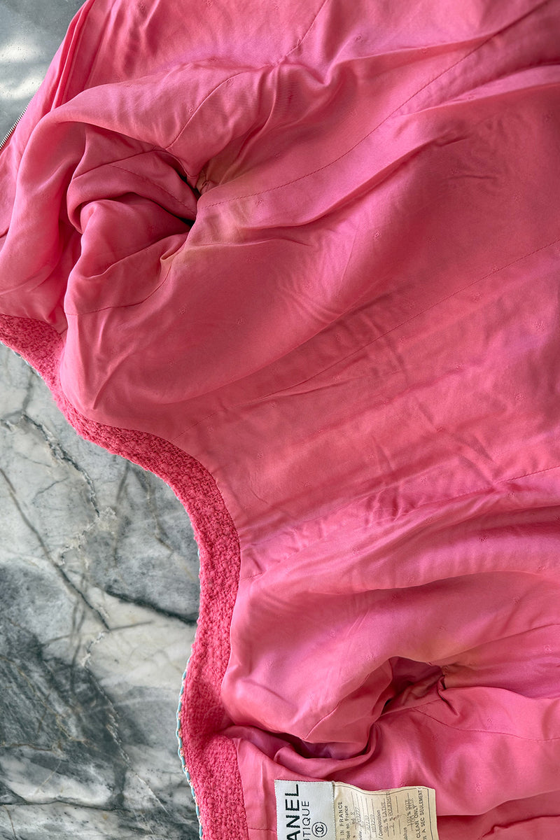 Rare & Extraordinary Spring 1994 Chanel by Karl Lagerfeld Runway Pink Suit w Corded Detail