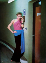 Iconic Spring 1985 Yves Saint Laurent Runway Pink & Black One Shoulder Dress w Blue Swag