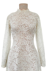 Heirloom Level Exquisite 1950s Handmade Couture White Lace Wedding Dress w a Matching Veil