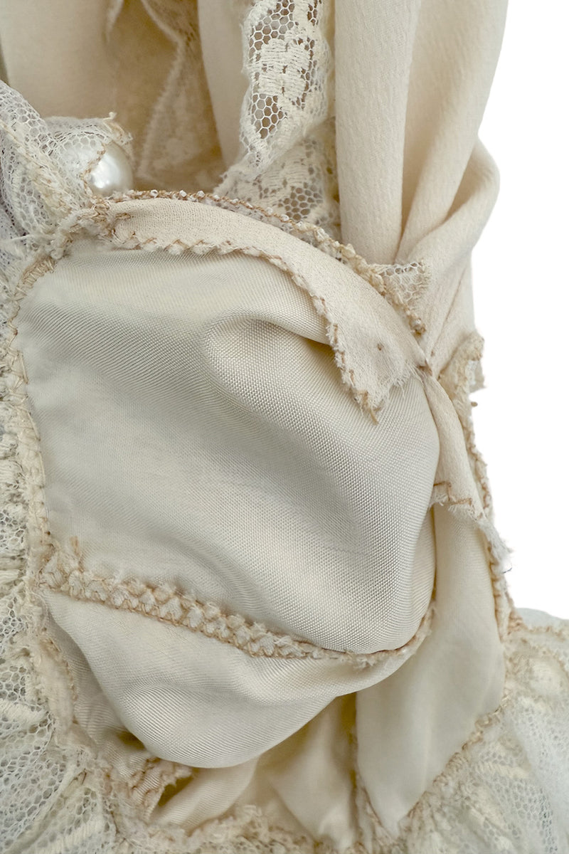 Incredibly Rare Fall 1979 Chloe by Karl Lagerfeld Couture Runway Ivory Chiffon & Lace Dress w pearl Details