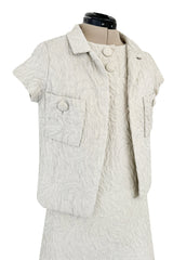 1960s Christian Dior Demi-Couture Textured Ivory Silk A-Line Dress & Matching Crop Jacket