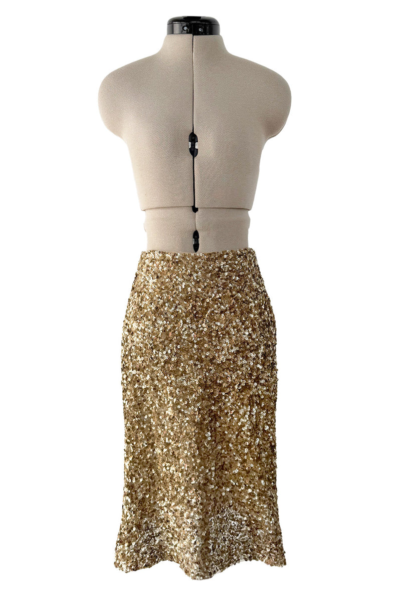 Outstanding 2010s Valentino by the Original Mr. Valentino Two Piece Metallic Gold Sequin Covered Set