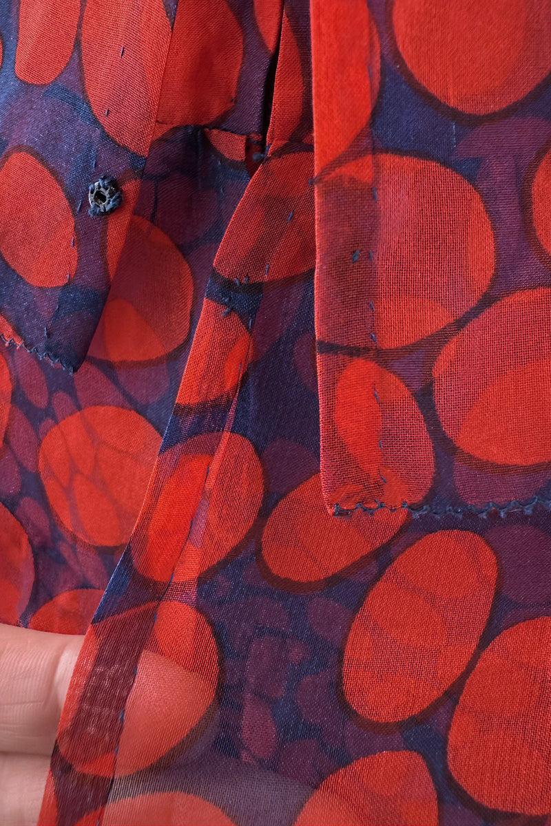 Gorgeous 1970s Givenchy Blue & Red Dot Tiered Silk Organza Ruffle Dress