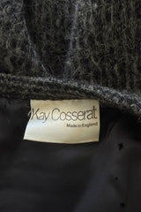 Amazing 1970s Kay Cosserat Hand Knit / Handmade Grey Angora Silk Mohair Caftan Dress w Belt