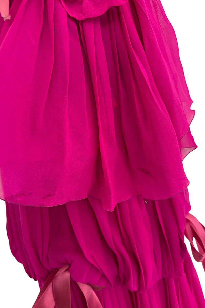 Prettiest circa Spring 1978 Christian Dior by Marc Bohan Pink Silk Chiffon Dress w Ribbon Detailing