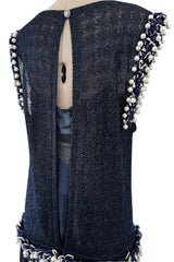 Phenomenal Fall 2010 Chanel by Karl Lagerfeld Deep Blue & Silver Metallic Knit Dress w Glass Pearl Detailing