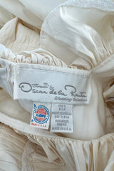 Fairy Tale 1980s Oscar de la Renta Ivory Silk Ruffled Of Shoulder Princess Wedding Dress w Trained Skirt