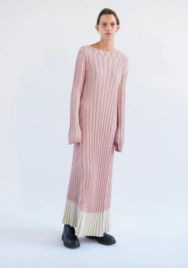 Iconic Spring 2017 Celine by  Pheobe Philo Pale Red-Pink & Ivory Knit Sweater Dress w Exaggerated Ribbing