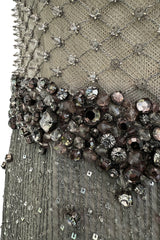 2010s Valentino by Pierpaolo Piccioli & Maria Grazia Chiuri Sequin & Rhinestone Embellished Deep Silver Silk Dress