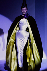 Fall 1995 Thierry Mugler Couture Runway Sculpted Body Shape Black Silk w Ivory Inset Dress