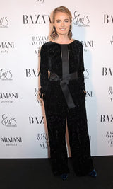 Exquisite Fall 2019 Giorgio Armani Runway Look 80 Velvet &Silk Ribbon Jumpsuit w Black Jet Beads