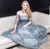 2018 Christian Dior by Maria Grazia Chiuri Silver Grey Net and Banded Lace Dress w Silk Slip