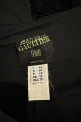 Fantastic Spring 2001 Jean Paul Gaultier Runway Multi Length Mesh Band Dress w Jersey Face Print Skirt