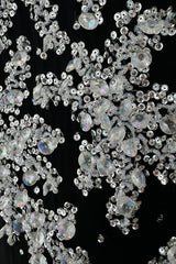 Incredible 1960s Adolfo Black Silk Chiffon One Shoulder Dress w Extensive Hand Bead & Sequin Detailing