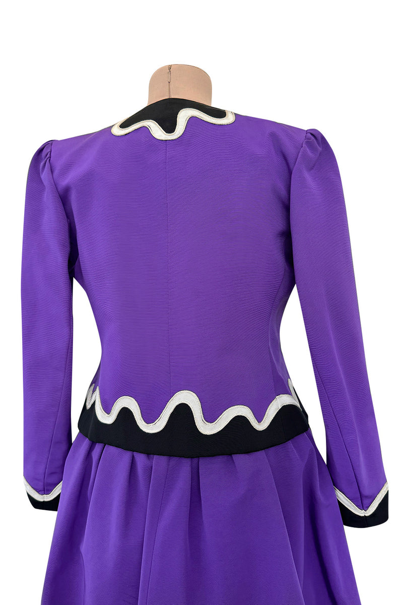 Spring 1980 Yves Saint Laurent  & Ad Campaign Runway Purple Dress & Jacket Set w B&W Detailing