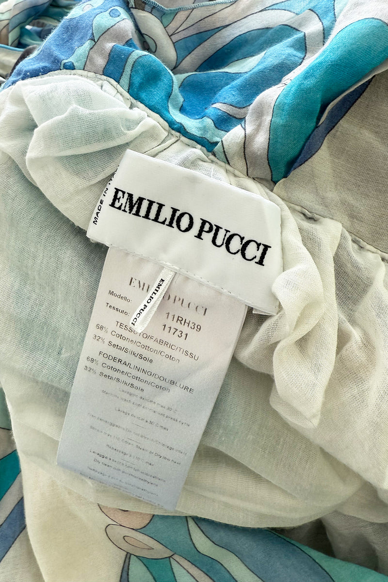 Resort 2011 Emilio Pucci by Peter Dundas Deliberately Faded & Lightly Tie Dyed Feather Light Silk Cotton Blue Print Dress