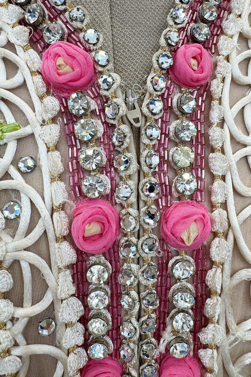 Exquisite 1960s Mr Blackwell One Off Highly Detailed & Embellished Ivory Sheath Dress