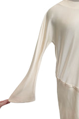 1970s Halston Couture by Roy Halston Bias Cut Silk Dress w Flared Sleeves & Keyhole Back Slit
