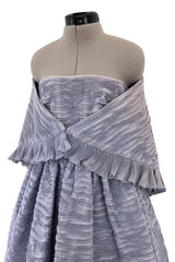 Elegant Late 1950s Sybil Connolly Couture Pale Lavender Pleated Linen Strapless Dress w Shawl