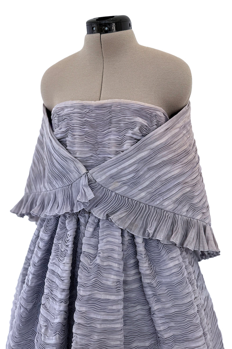 Elegant Late 1950s Sybil Connolly Couture Pale Lavender Pleated Linen Strapless Dress w Shawl