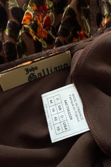 Beautiful Fall 2005 John Galliano Bias Cut Soft Brown Cut Devore Velvet & Chiffon Floral Print Dress