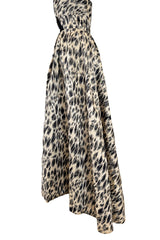 Incredible 1953 Jacques Fath Haute Couture Leopard Printed Silk Strapless Dress w Full Skirt