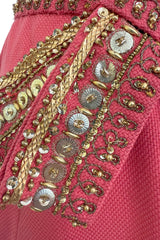 1950s Unlabeled Lanvin-Castillo Couture Elaborate Gold Beaded Pink Waffle Weave Top & Skirt