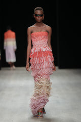 Spring 2019 Esteban Cortazar Runway Strapless Intricately Beaded & Woven Dress w Fringe Skirt