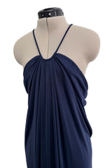 1976 Yuki by Gnyuki Torimaru Deep Blue Jersey Draped Halter Dress w its Matching Jersey Jacket